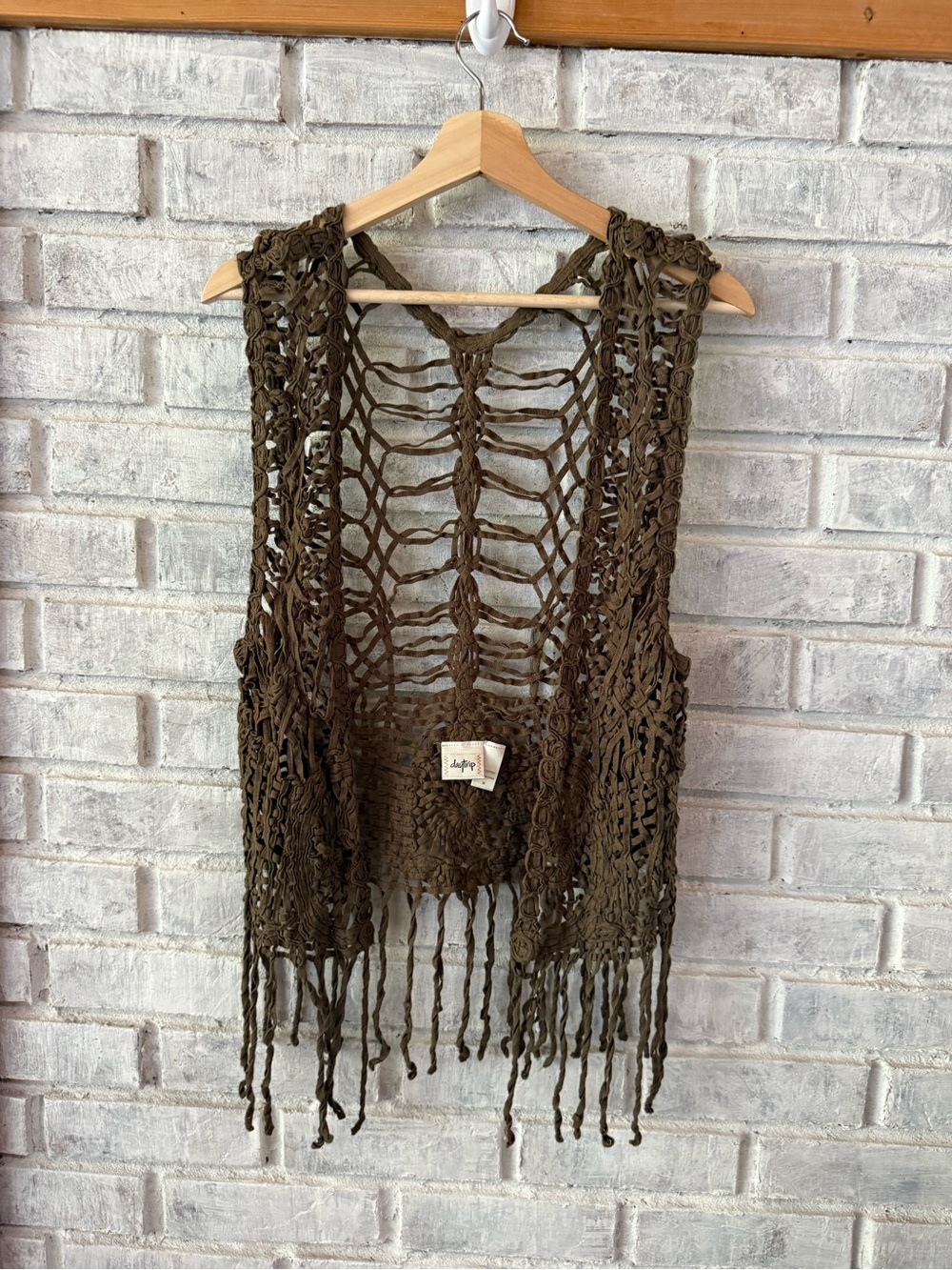 Daytrip Olive Crochet Fringe Vest
